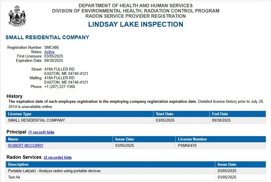 Registered Radon Service Provider Home Inspector